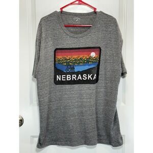 League 91 Nebraska Graphic T Shirt Gray 2XL XXL Mens Retro Farmer Rainbow‎ L